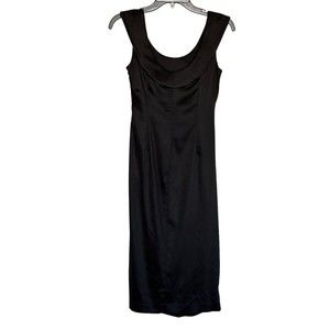 Maggy London Black Satin sleeveless sheath cocktail dress size 2 side ruching